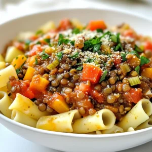 - 1 cup green or brown lentils - 1 large onion - 2 cloves of garlic - 2 medium-sized carrots - 2 celery stalks - 1 can crushed tomatoes - Dried herbs: oregano and basil In this Vegan Lentil Bolognese, the main components are simple yet vital. The lentils serve as the hearty base. I love using green or brown lentils because they hold their shape well during cooking. A large onion adds sweetness and depth. The garlic gives a lovely aroma and flavor. The vegetables add color and nutrition. Carrots bring a sweet crunch, while celery adds a nice bite. Together, they make the sauce more flavorful and satisfying. For flavor, crushed tomatoes are a must. They provide a rich, tangy base for the sauce. I prefer San Marzano tomatoes for their sweet taste. Dried oregano and basil enhance the dish with warm, herby notes. These simple ingredients combine beautifully to create a savory and satisfying meal. {{ingredient_image_2}} To start, heat two tablespoons of extra virgin olive oil in a large pot over medium heat. Add one finely diced onion, two diced carrots, and two diced celery stalks. Saut&eacute; the mix for 5 to 7 minutes. You want the veggies to soften and the onion to turn translucent. Next, add two minced garlic cloves and stir for one more minute. You should smell the garlic's lovely aroma. This is the base of your sauce. Now, mix in one cup of rinsed lentils, one can of crushed tomatoes, one tablespoon of tomato paste, and two cups of vegetable broth. Also, add one teaspoon of dried oregano, one teaspoon of dried basil, and optional red pepper flakes. Bring everything to a rolling boil. Once the sauce boils, reduce the heat to low. Cover the pot with a lid and let it simmer for 25 to 30 minutes. Stir it occasionally. You want the lentils to be tender but not mushy. If the sauce looks dry, add a splash of vegetable broth. After the lentils cook, taste the sauce. Season it with salt and freshly cracked black pepper as needed. If you prefer a thicker sauce, uncover the pot. Let it simmer for an extra 5 to 10 minutes. To serve, place the lentil Bolognese over your choice of cooked pasta. You can use spaghetti, penne, or even zucchini noodles. Garnish the dish with freshly chopped basil or parsley. This adds a pop of color and fresh flavor. For a special touch, serve it in a rustic bowl. Sprinkle some nutritional yeast on top for a cheesy flavor. A drizzle of quality olive oil gives it a nice shine. Enjoy it with some freshly baked bread on the side! - Ensuring lentils are tender: Start with rinsed lentils. Use green or brown lentils, as they hold their shape well. After simmering for 25-30 minutes, check for doneness. They should be soft but not mushy. If they need more time, let them cook a bit longer. - Avoiding a watery sauce: To keep your sauce thick, watch the liquid levels. If it looks too dry, add a little vegetable broth. For a thicker sauce, let it simmer uncovered for the last 5-10 minutes. This helps the sauce reduce and intensify in flavor. - Adjusting seasonings to taste: Everyone has different taste buds. Start with the recipe's seasoning amounts, then taste as you go. Add more salt, pepper, or dried herbs to fit your liking. You can also add a splash of lemon juice for brightness. - Best oils for richness: Use extra virgin olive oil for the best flavor. It adds a wonderful richness to the sauce. You can also try a drizzle of walnut or avocado oil for a unique twist. - Ideal serving dishes and garnishes: Serve your lentil Bolognese in a rustic bowl. This adds a cozy touch. Top it with freshly chopped basil or parsley for color. A sprinkle of nutritional yeast gives a cheesy flavor and looks great too. - Complementing sides: Pair this dish with freshly baked bread or a simple green salad. The bread is perfect for soaking up any extra sauce. Enjoy with a light, crisp side to balance the meal. Pro Tips Choose the Right Lentils: Green or brown lentils work best for this recipe as they hold their shape well during cooking, providing a hearty texture. Enhance the Flavor: For an extra depth of flavor, consider adding a splash of red wine or balsamic vinegar during cooking. Customize Your Pasta: Feel free to experiment with different pasta shapes or even spiralized vegetables like zucchini for a gluten-free option. Make it Ahead: This lentil Bolognese can be made in advance and stored in the fridge for up to three days or frozen for longer storage, making it perfect for meal prep. {{image_4}} You can change the type of lentils in this recipe. Green or brown lentils work well. Black lentils add a nice bite. You can also mix in mushrooms or spinach. Mushrooms give a hearty flavor. Spinach adds a touch of freshness and color. To boost the taste, try adding vegan red wine or balsamic vinegar. These add depth and sweetness. You can also play with spices. A pinch of smoked paprika or thyme can make a big difference. Adjust the heat with more red pepper flakes if you like it spicy. For gluten-free options, use pasta made from brown rice or chickpeas. You can also serve your bolognese over zucchini noodles. Zucchini noodles are light and add a fresh crunch. This makes the meal even more healthy and fun! To store your lentil Bolognese, let it cool at room temperature. Then, place it in an airtight container. Store it in the fridge for up to five days. Glass or plastic containers with lids work best. Make sure they are clean and dry before use. You can freeze lentil Bolognese for later. Pour the cooled sauce into a freezer-safe bag or container. Remove as much air as possible to prevent freezer burn. It will last for up to three months. When ready to eat, thaw it overnight in the fridge. Reheat on the stove over low heat, adding a splash of water or broth if needed. In the fridge, your lentil Bolognese can last about five days. If you notice an off smell or mold, it&rsquo;s time to throw it away. Always trust your senses. If it looks or smells odd, do not eat it. Can I make this dish in advance? Yes, you can make this dish ahead of time. Vegan lentil Bolognese tastes even better after resting. Just store it in the fridge for up to three days. Reheat it on the stove over low heat. What types of pasta work best? This sauce pairs well with many pasta types. Spaghetti and penne are classic choices. Zucchini noodles are a great low-carb option. Choose what you love most! Is this recipe healthy? Absolutely! This lentil Bolognese is packed with protein and fiber. Lentils are nutrient-rich and good for digestion. Plus, the vegetables add vitamins and minerals. How many calories does it contain? One serving has about 300-350 calories. This makes it a filling yet light meal. You can adjust the recipe for fewer calories by using less oil and pasta. Is it gluten-free or soy-free? The lentil Bolognese itself is gluten-free and soy-free. To keep it gluten-free, use gluten-free pasta. Always check labels for any hidden gluten. Tips for customizing to specific diets For a low-carb option, skip the pasta and serve over roasted veggies. If you're looking for more protein, add chickpeas or tempeh. You can also switch herbs based on your taste. This blog post covered the key ingredients and steps for making a delicious lentil dish. We explored the main components, important vegetables, and how to enhance flavors. You learned preparation, cooking, and serving tips to make your meal tasty. We also discussed variations, storage info, and common questions. In conclusion, with these recipes and tips, you can easily create a flavorful, healthy meal. Enjoy your cooking journey and savor every bite!