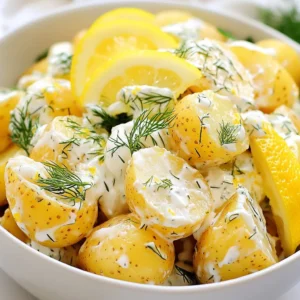 - 2 pounds baby potatoes, halved - 1 cup Greek yogurt - 2 tablespoons mayonnaise - 1 tablespoon Dijon mustard The base of this creamy lemon dill potato salad is baby potatoes. They are small, tender, and perfect for salads. I like to use Greek yogurt for its thick texture. It makes the salad creamy without being too heavy. The mayonnaise adds a nice touch of richness, while Dijon mustard brings in a tangy flavor. - Zest and juice of 1 lemon - 2 tablespoons fresh dill, chopped - 1 teaspoon garlic powder - 1/2 teaspoon onion powder To really boost the flavor, lemon zest and juice are key. They add brightness and freshness. Fresh dill gives a lovely herbal note. Garlic powder and onion powder add depth without overpowering the dish. - 1/2 cup celery, finely chopped - 1/4 cup red onion, finely chopped - 1/4 cup pickles, diced If you want to add some crunch, consider celery. It adds a nice bite. Red onion gives a mild sweetness, while diced pickles can enhance the tanginess. These additions make the salad even more delightful. {{ingredient_image_2}} To start, grab a large pot. Fill it with enough water to cover your halved baby potatoes. Add a pinch of salt to the water for flavor. Bring the water to a rolling boil. Once boiling, reduce the heat to a gentle simmer. Cook the potatoes for 15-20 minutes. You can check doneness by piercing them with a fork. They should be soft, but not mushy. After cooking, drain the potatoes and let them cool completely. Next, it's time to make the dressing. In a medium-sized mixing bowl, combine the Greek yogurt, mayonnaise, and Dijon mustard. Add the lemon zest and juice, chopped dill, garlic powder, and onion powder. Don't forget a good pinch of salt and a dash of pepper. Whisk all the ingredients together until the mixture is smooth. This creamy dressing is key to your potato salad. Now, let&rsquo;s put it all together. In a large mixing bowl, add the cooled potatoes. Toss in your finely chopped celery, red onion, and diced pickles if you like. Gently mix these ingredients together. Then, drizzle the prepared dressing over the potato mixture. Use a spatula to carefully fold the dressing into the salad. Make sure all the ingredients are coated. Be gentle so you don&rsquo;t mash the tender potatoes. Using Greek yogurt is key for a creamy potato salad. It adds richness without too many calories. Greek yogurt also brings a tangy flavor that pairs well with potatoes. To get the right dressing consistency, mix it well. Start with yogurt, then add mayonnaise and Dijon mustard. Whisk until smooth. If it's too thick, add a little water or lemon juice until it flows nicely. Balancing the acid and creaminess makes your salad pop. The lemon juice gives a bright taste while the yogurt adds creaminess. Taste your dressing before mixing it with the potatoes. You can adjust by adding more lemon juice or a pinch of salt. Always season to your liking. A dash of garlic powder or onion powder can also enhance the flavor. The way you serve your salad makes a big difference. Choose a colorful or decorative bowl to catch the eye. For garnishing, add fresh dill sprigs on top. Thin slices of lemon can also create a beautiful look. This not only makes it pretty but adds a fresh scent that invites everyone to dig in. Pro Tips Use Fresh Herbs: Fresh dill adds a vibrant flavor that dried herbs simply can't match. For the best taste, use fresh dill whenever possible. Chill for Flavor: Allowing the potato salad to chill for at least 30 minutes helps the flavors meld together, resulting in a tastier dish. Perfect Potato Cooking: Make sure to cook the potatoes until fork-tender but not mushy. This ensures they hold their shape in the salad. Customize Add-Ins: Feel free to add other ingredients like diced bell peppers or hard-boiled eggs for added flavor and texture. {{image_4}} To make this dish lighter, consider using low-fat yogurt. Greek yogurt gives a nice creaminess, but using low-fat options can cut calories. You can also swap out mayonnaise with avocado. This not only lowers fat but adds a rich, creamy texture. Adding seasonal herbs boosts flavor. Try fresh basil or chives in spring and summer. For a crunchy twist, you can add vegetables like bell peppers or peas. They bring color and nutrition to your salad. If you want to change the taste, switch dill for other herbs. Try parsley or tarragon for a new flavor. Adding spices can also help. A pinch of paprika or cayenne can add a nice kick. This keeps the dish exciting and fresh! To keep your creamy lemon dill potato salad fresh, store it in an airtight container. This helps to lock in flavor and prevents it from drying out. Make sure to place the container in the refrigerator. The ideal temperature for storage is between 32&deg;F and 40&deg;F. This range keeps the salad cool and safe to eat. In the refrigerator, your potato salad stays fresh for about 3 to 5 days. Keep an eye out for signs it has spoiled. If you notice any off smells, discoloration, or a slimy texture, it's best to throw it away. Freshness is key to enjoying this delightful dish! You do not need to reheat creamy lemon dill potato salad. It tastes best cold. If you prefer it at room temperature, let it sit out for about 20 minutes before serving. This way, flavors can shine without losing that creamy texture. Yes, you can make this salad ahead of time. It tastes even better after the flavors mix. Store it in an airtight container. Keep it in the fridge for up to three days. If the salad gets too thick, just stir in a little more Greek yogurt or lemon juice before serving. I love using baby potatoes for this recipe. They are creamy and tender. Their skin stays thin, so you don't need to peel them. Red or Yukon Gold potatoes also work well. Both have a nice, buttery flavor and hold their shape when cooked. Avoid waxy potatoes, as they don&rsquo;t absorb the dressing well. Yes, this recipe is gluten-free. All the ingredients, like Greek yogurt and potatoes, are safe to eat. Just check any store-bought mayo or Dijon mustard for hidden gluten. Most brands are gluten-free, but it's always good to confirm. This means everyone can enjoy this creamy salad without worry! This blog post shared a simple recipe for Creamy Lemon Dill Potato Salad. We discussed key ingredients, cooking steps, and ways to make the dish stand out. You learned about the importance of Greek yogurt for creaminess and how to adjust flavors based on your taste. Remember to store the salad properly for freshness. With these tips and tricks, you can create a tasty salad that suits your needs. Get ready to impress friends and family with your delicious creation!