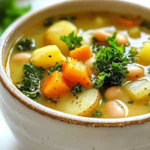 - 2 cups canned white beans (cannellini or navy), thoroughly drained and rinsed - 1 medium onion, carefully diced - 2 cloves garlic, finely minced - 2 medium carrots, diced into small cubes - 2 celery stalks, diced evenly - 1 large potato, peeled and cut into 1-inch cubes - 4 cups vegetable broth, low-sodium recommended - 1 (14 oz) can diced tomatoes, undrained for extra flavor - 1 teaspoon dried oregano, preferably organic - 1 teaspoon dried thyme, fresh if available - 2 cups kale, stems removed and roughly chopped - 2 tablespoons extra virgin olive oil - Salt and freshly cracked black pepper to taste - Fresh parsley, chopped, for garnish I love making Tuscan White Bean Soup, and the ingredients are key to its flavor. First, I use two cups of canned white beans, either cannellini or navy. They are creamy and filling. Next, I add a medium onion and two cloves of garlic. These two give the soup a great base flavor. For color and crunch, I include two diced carrots and two diced celery stalks. They bring sweetness and texture. I also add one large potato, cut into cubes, which thickens the soup and makes it heartier. Four cups of vegetable broth are next. I prefer low-sodium broth so I can control the salt. Then, I add a can of diced tomatoes. The juice adds a nice flavor boost. For the herbs, I use dried oregano and thyme. Both bring warmth and depth to the dish. The last fresh touch is two cups of chopped kale, which wilts nicely into the soup. I finish with two tablespoons of extra virgin olive oil. It adds richness. Finally, I add salt and freshly cracked black pepper to taste and sprinkle chopped parsley on top for color. Each ingredient plays a role in making this soup a warm and hearty meal. {{ingredient_image_2}} 1. Start with a large pot. Heat 2 tablespoons of extra virgin olive oil over medium heat. 2. Add 1 medium diced onion. Saut&eacute; it for about 5 minutes. The onion should turn soft and clear. 3. Next, add 2 cloves of finely minced garlic. Stir it for about a minute. This brings out its nice smell. 4. Now, add 2 medium diced carrots and 2 diced celery stalks. Stir them in and cook for 5 minutes. The veggies will soften a bit. 1. Add 1 large peeled potato cut into 1-inch cubes. Pour in 4 cups of low-sodium vegetable broth. 2. Bring this mix to a gentle boil. Keep an eye on it so it doesn&rsquo;t boil over. 3. Once boiling, stir in 1 can of undrained diced tomatoes and 2 cups of canned white beans. 4. Add 1 teaspoon of dried oregano and 1 teaspoon of dried thyme. Lower the heat. Let this simmer for 15-20 minutes. The potatoes should get fork-tender. 1. Gently fold in 2 cups of chopped kale. Let it cook for an extra 5 minutes. The kale should wilt and turn bright. 2. Season the soup with salt and freshly cracked black pepper. Taste it and adjust for your liking. 3. Serve the soup hot in bowls. Top with chopped fresh parsley for a pop of color. Enjoy it with crusty bread for a hearty meal! To make Tuscan white bean soup shine, focus on balancing seasoning. Start with salt and pepper. Taste as you go. Add a little more if needed. Fresh herbs can boost flavor too. Use dried oregano and thyme if fresh isn&rsquo;t available. Dried herbs are great, but fresh ones add a bright touch. Saut&eacute;ing is key for a rich base. Heat your olive oil over medium heat. Add diced onion first. Cook until soft and fragrant. Then add garlic and stir. Keep an eye on the heat; too high will burn your garlic. Serve your soup in rustic bowls. It adds a warm touch. Drizzle a bit of extra olive oil on top for flair. Fresh parsley makes a lovely garnish. Pair the soup with a slice of crusty bread. It&rsquo;s perfect for dipping! Pro Tips Use Fresh Herbs: Adding fresh herbs like thyme or parsley at the end of cooking enhances the soup's flavor and aroma dramatically. Adjust Consistency: If you prefer a thicker soup, blend a portion of the beans with broth and stir it back into the pot for a creamier texture. Extra Flavor Boost: For additional richness, consider adding a splash of white wine when saut&eacute;ing the onions and garlic. Meal Prep Friendly: This soup stores well in the fridge for up to 5 days, and the flavors deepen over time, making it perfect for meal prep! {{image_4}} You can easily change the beans in this soup. Try black beans or chickpeas instead. Both add a rich taste. You can also swap some veggies. Zucchini or bell peppers work well too. They add color and texture. For greens, kale is great, but you can use spinach or Swiss chard. Both will add a nice touch. Just chop them up and toss them in at the end. Want to make it vegan? Just use vegetable broth. This soup is already plant-based, so you're almost there! You can also make it gluten-free. Just check your broth for gluten and use it. If you want more protein, add cooked chicken or sausage. You could also add some lentils for a boost. They cook fast and blend well with the soup. To spice things up, add red pepper flakes or a dash of hot sauce. This gives the soup a nice kick. If you love herbs, try adding fresh basil or rosemary. They can really elevate the taste. You could also squeeze in some lemon juice. This brings a fresh flavor that brightens the soup. Just a little goes a long way, so start with a teaspoon. To store your Tuscan white bean soup, let it cool first. Use an airtight container to keep the soup fresh. It lasts about 3 to 4 days in the fridge. Always check for any off smells or signs of spoilage before eating. You can freeze this soup for longer storage. Use a freezer-safe container or bag to keep it airtight. Leave some space at the top, as the soup will expand. It stays good in the freezer for up to 3 months. To reheat, thaw in the fridge overnight, then warm it on the stove over low heat. Stir gently and add a splash of broth if it seems thick. Prepping for this soup can save time. Chop your veggies and store them in the fridge for up to 2 days. You can also cook a big batch on a day off. Divide it into portions for easy meals later. Just heat and enjoy whenever you need a hearty dish! How do you make Tuscan White Bean Soup vegetarian? To make Tuscan White Bean Soup vegetarian, simply use vegetable broth. Avoid any meat-based broths. You can also add more veggies for extra flavor and texture. Try bell peppers, zucchini, or mushrooms. This keeps the soup hearty and full of flavor. Can I use dry beans instead of canned? Yes, you can use dry beans! Just remember to soak them overnight. Cook the beans before adding them to the soup. This helps them soften and cook properly in the soup. Dry beans need more time and care, but they can add a great taste. What can I add to make the soup thicker? To thicken the soup, you can mash some beans. Use a fork or a potato masher. Another option is to add a bit of cornstarch mixed with water. You can also add more diced potatoes or a bit of cream for a rich finish. How long does homemade soup last in the fridge? Homemade soup lasts about 3 to 5 days in the fridge. Make sure to store it in an airtight container. This keeps it fresh and safe to eat. If you want to keep it longer, consider freezing it. Calories per serving and health benefits Each serving of Tuscan White Bean Soup has about 250 calories. It's packed with protein from the beans and vitamins from the vegetables. The soup is low in fat, making it a healthy choice. It also contains fiber, which is great for digestion. Are there any allergens in this recipe? This recipe is generally free from common allergens. However, check the labels for any possible allergens in canned goods. If you have specific allergies, adjust the recipe accordingly to fit your needs. This blog covered how to make a tasty Tuscan White Bean Soup. We explored key ingredients like beans, veggies, and spices. I shared step-by-step cooking instructions and tips for better flavor. You learned how to store leftovers and make easy meal prep options. Finally, we addressed common questions about the recipe. Cooking can be simple and fun. Enjoy your soup and experiment with flavors to find what you love!