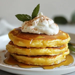 To make your eggnog pancakes, gather these items: - 1 cup all-purpose flour - 2 tablespoons granulated sugar - 1 tablespoon baking powder - 1/2 teaspoon ground nutmeg - 1/2 teaspoon ground cinnamon - 1/4 teaspoon salt - 1 cup eggnog (store-bought or homemade) - 1 large egg - 2 tablespoons unsalted butter, melted - 1 teaspoon pure vanilla extract - Maple syrup and whipped cream for serving These ingredients create a rich and festive flavor, perfect for breakfast. You can add a few fun twists to your eggnog pancakes: - Chocolate chips for a sweet touch - Crushed nuts for added crunch - Diced fruit like bananas or apples for freshness - A splash of rum or whiskey for a grown-up version These extras can make your pancakes more exciting and personal. If you have dietary needs, here are some swaps you can try: - Use whole wheat flour for more fiber - Substitute almond milk or oat milk for eggnog - Try a flax egg for a vegan option - Use coconut oil instead of butter for dairy-free pancakes These options allow everyone to enjoy eggnog pancakes, no matter their diet. {{ingredient_image_2}} Start by gathering all your dry ingredients. In a large bowl, combine: - 1 cup all-purpose flour - 2 tablespoons granulated sugar - 1 tablespoon baking powder - 1/2 teaspoon ground nutmeg - 1/2 teaspoon ground cinnamon - 1/4 teaspoon salt Whisk these dry ingredients together. Make sure there are no lumps. This step helps all the flavors mix well. Next, grab a medium bowl for the wet ingredients. In this bowl, whisk together: - 1 cup eggnog - 1 large egg - 2 tablespoons unsalted butter, melted - 1 teaspoon pure vanilla extract Mix until the mixture looks smooth and well combined. This part adds moisture and flavor to the pancakes. Now, create a well in the center of your dry mixture. Pour the wet ingredients into this well. Use a spatula or wooden spoon to gently stir the two mixtures together. Mix until just combined. It&rsquo;s okay if a few lumps remain. Overmixing can make your pancakes tough. Preheat your non-stick skillet or griddle over medium heat. Lightly grease it with butter or cooking spray. For each pancake, pour about 1/4 cup of batter onto the skillet. Cook until bubbles form on the surface, about 2-3 minutes. Flip the pancakes and cook for another 2-3 minutes, until golden brown. Continue this process until you&rsquo;ve used all the batter. If you want, keep the cooked pancakes warm in a low-temperature oven while you finish cooking the rest. Serve the pancakes warm on a plate. Drizzle with maple syrup and add a dollop of whipped cream. For a festive touch, stack 2-3 pancakes. You can sprinkle a bit of nutmeg or cinnamon on top, too. For a pop of color, add a sprig of fresh mint beside the pancakes. Enjoy your delightful eggnog pancakes! To make your batter just right, start with dry ingredients. Mix flour, sugar, baking powder, nutmeg, cinnamon, and salt in a large bowl. Whisk them well to break up lumps. In another bowl, whisk the eggnog, egg, melted butter, and vanilla. Pour this mixture into the dry mix. Stir gently until there are small lumps. Overmixing can make the pancakes tough, so mix just enough. Use a non-stick skillet or griddle for best results. Preheat it over medium heat. Lightly grease the surface with butter or cooking spray. Pour about 1/4 cup of batter for each pancake. Watch for bubbles to form on the surface; this shows they are ready to flip. Cook until golden brown on both sides. Keep finished pancakes warm in the oven until you serve them. If you have leftover pancakes, store them in an airtight container. They will stay fresh in the fridge for up to three days. To reheat, place them in a toaster or microwave. A few seconds in the microwave will warm them up nicely. Serve with maple syrup and whipped cream for a tasty treat! Pro Tips Use Fresh Spices: Freshly ground nutmeg and cinnamon can significantly enhance the flavor profile of your pancakes, making them more aromatic and delicious. Don't Overmix: When combining the wet and dry ingredients, mix just until combined. Overmixing can lead to tough pancakes, so a few lumps are okay! Keep It Warm: If you're making a large batch, keep the cooked pancakes warm in a preheated oven at a low temperature (around 200&deg;F or 93&deg;C) until you&rsquo;re ready to serve. Experiment with Toppings: While maple syrup and whipped cream are classic choices, consider adding crushed gingerbread cookies, chocolate chips, or a sprinkle of toasted pecans for an extra festive touch. {{image_4}} You can make your eggnog pancakes even better. Add chocolate chips for a sweet twist. Mix in some chopped nuts for a crunchy bite. Walnuts or pecans work well. You can also try dried fruit like raisins or cranberries for extra flavor. These simple changes make the pancakes more fun and tasty. Maple syrup is a classic choice, but there are others. Try using caramel sauce for a rich flavor. Honey can add a nice touch too. For a tropical vibe, drizzle with coconut syrup. You can also top your pancakes with whipped cream, fresh fruit, or even a sprinkle of powdered sugar. These options let you customize your breakfast. If you need gluten-free pancakes, swap the all-purpose flour for a gluten-free mix. Many brands offer great options that work well in pancakes. For a vegan version, replace the egg with a mashed banana or applesauce. Use a plant-based eggnog instead of regular eggnog. These changes let everyone enjoy this festive treat. After enjoying your eggnog pancakes, let any leftovers cool. Place them in an airtight container. Store them in the fridge for up to three days. This keeps them fresh and ready for a quick breakfast. To freeze, stack the cooled pancakes with parchment paper between each one. Wrap the stack tightly in plastic wrap. Then, place them in a freezer bag. Label the bag with the date. You can freeze them for up to two months. When you're ready to eat frozen pancakes, take them out of the freezer. Let them thaw in the fridge overnight. You can also microwave them straight from the freezer. Heat them for about 30 seconds on high. For crispy edges, pop them in a skillet for a few minutes. Enjoy your pancakes warm! Yes, you can use other flours. Whole wheat flour adds fiber. Almond flour makes pancakes gluten-free. You might need to adjust liquid levels. Each flour gives a unique taste and texture. You can use milk or a non-dairy milk. Add a pinch of nutmeg and cinnamon for flavor. This gives you a similar festive taste. If you're feeling adventurous, try coconut milk for a tropical twist. To make fluffier pancakes, use fresh baking powder. This keeps them light. Do not overmix the batter; lumps are okay. Also, let the batter rest for a few minutes before cooking. This helps create air pockets. Yes, you can make these pancakes ahead. Cook them and let them cool. Store them in an airtight container in the fridge. Reheat them in the toaster or microwave when you're ready to eat. Eggnog pancakes pair well with coffee or hot chocolate. A spiced chai latte also adds warmth. For a festive touch, enjoy them with more eggnog. Each drink complements the pancakes&rsquo; rich flavors. This blog post covered the key parts of making delicious eggnog pancakes. We discussed important ingredients and their substitutions. You learned step-by-step how to prepare, cook, and serve them. I shared tips for perfecting your batter and storing leftovers. In the end, don't be afraid to try new flavors or toppings. Enjoy your cooking journey! You can always adjust the recipe to fit your tastes and dietary needs. Happy cooking!