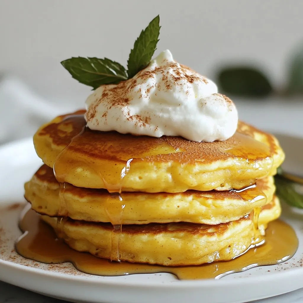 To make your eggnog pancakes, gather these items: - 1 cup all-purpose flour - 2 tablespoons granulated sugar - 1 tablespoon baking powder - 1/2 teaspoon ground nutmeg - 1/2 teaspoon ground cinnamon - 1/4 teaspoon salt - 1 cup eggnog (store-bought or homemade) - 1 large egg - 2 tablespoons unsalted butter, melted - 1 teaspoon pure vanilla extract - Maple syrup and whipped cream for serving These ingredients create a rich and festive flavor, perfect for breakfast. You can add a few fun twists to your eggnog pancakes: - Chocolate chips for a sweet touch - Crushed nuts for added crunch - Diced fruit like bananas or apples for freshness - A splash of rum or whiskey for a grown-up version These extras can make your pancakes more exciting and personal. If you have dietary needs, here are some swaps you can try: - Use whole wheat flour for more fiber - Substitute almond milk or oat milk for eggnog - Try a flax egg for a vegan option - Use coconut oil instead of butter for dairy-free pancakes These options allow everyone to enjoy eggnog pancakes, no matter their diet. {{ingredient_image_2}} Start by gathering all your dry ingredients. In a large bowl, combine: - 1 cup all-purpose flour - 2 tablespoons granulated sugar - 1 tablespoon baking powder - 1/2 teaspoon ground nutmeg - 1/2 teaspoon ground cinnamon - 1/4 teaspoon salt Whisk these dry ingredients together. Make sure there are no lumps. This step helps all the flavors mix well. Next, grab a medium bowl for the wet ingredients. In this bowl, whisk together: - 1 cup eggnog - 1 large egg - 2 tablespoons unsalted butter, melted - 1 teaspoon pure vanilla extract Mix until the mixture looks smooth and well combined. This part adds moisture and flavor to the pancakes. Now, create a well in the center of your dry mixture. Pour the wet ingredients into this well. Use a spatula or wooden spoon to gently stir the two mixtures together. Mix until just combined. It’s okay if a few lumps remain. Overmixing can make your pancakes tough. Preheat your non-stick skillet or griddle over medium heat. Lightly grease it with butter or cooking spray. For each pancake, pour about 1/4 cup of batter onto the skillet. Cook until bubbles form on the surface, about 2-3 minutes. Flip the pancakes and cook for another 2-3 minutes, until golden brown. Continue this process until you’ve used all the batter. If you want, keep the cooked pancakes warm in a low-temperature oven while you finish cooking the rest. Serve the pancakes warm on a plate. Drizzle with maple syrup and add a dollop of whipped cream. For a festive touch, stack 2-3 pancakes. You can sprinkle a bit of nutmeg or cinnamon on top, too. For a pop of color, add a sprig of fresh mint beside the pancakes. Enjoy your delightful eggnog pancakes! To make your batter just right, start with dry ingredients. Mix flour, sugar, baking powder, nutmeg, cinnamon, and salt in a large bowl. Whisk them well to break up lumps. In another bowl, whisk the eggnog, egg, melted butter, and vanilla. Pour this mixture into the dry mix. Stir gently until there are small lumps. Overmixing can make the pancakes tough, so mix just enough. Use a non-stick skillet or griddle for best results. Preheat it over medium heat. Lightly grease the surface with butter or cooking spray. Pour about 1/4 cup of batter for each pancake. Watch for bubbles to form on the surface; this shows they are ready to flip. Cook until golden brown on both sides. Keep finished pancakes warm in the oven until you serve them. If you have leftover pancakes, store them in an airtight container. They will stay fresh in the fridge for up to three days. To reheat, place them in a toaster or microwave. A few seconds in the microwave will warm them up nicely. Serve with maple syrup and whipped cream for a tasty treat! Pro Tips Use Fresh Spices: Freshly ground nutmeg and cinnamon can significantly enhance the flavor profile of your pancakes, making them more aromatic and delicious. Don't Overmix: When combining the wet and dry ingredients, mix just until combined. Overmixing can lead to tough pancakes, so a few lumps are okay! Keep It Warm: If you're making a large batch, keep the cooked pancakes warm in a preheated oven at a low temperature (around 200°F or 93°C) until you’re ready to serve. Experiment with Toppings: While maple syrup and whipped cream are classic choices, consider adding crushed gingerbread cookies, chocolate chips, or a sprinkle of toasted pecans for an extra festive touch. {{image_4}} You can make your eggnog pancakes even better. Add chocolate chips for a sweet twist. Mix in some chopped nuts for a crunchy bite. Walnuts or pecans work well. You can also try dried fruit like raisins or cranberries for extra flavor. These simple changes make the pancakes more fun and tasty. Maple syrup is a classic choice, but there are others. Try using caramel sauce for a rich flavor. Honey can add a nice touch too. For a tropical vibe, drizzle with coconut syrup. You can also top your pancakes with whipped cream, fresh fruit, or even a sprinkle of powdered sugar. These options let you customize your breakfast. If you need gluten-free pancakes, swap the all-purpose flour for a gluten-free mix. Many brands offer great options that work well in pancakes. For a vegan version, replace the egg with a mashed banana or applesauce. Use a plant-based eggnog instead of regular eggnog. These changes let everyone enjoy this festive treat. After enjoying your eggnog pancakes, let any leftovers cool. Place them in an airtight container. Store them in the fridge for up to three days. This keeps them fresh and ready for a quick breakfast. To freeze, stack the cooled pancakes with parchment paper between each one. Wrap the stack tightly in plastic wrap. Then, place them in a freezer bag. Label the bag with the date. You can freeze them for up to two months. When you're ready to eat frozen pancakes, take them out of the freezer. Let them thaw in the fridge overnight. You can also microwave them straight from the freezer. Heat them for about 30 seconds on high. For crispy edges, pop them in a skillet for a few minutes. Enjoy your pancakes warm! Yes, you can use other flours. Whole wheat flour adds fiber. Almond flour makes pancakes gluten-free. You might need to adjust liquid levels. Each flour gives a unique taste and texture. You can use milk or a non-dairy milk. Add a pinch of nutmeg and cinnamon for flavor. This gives you a similar festive taste. If you're feeling adventurous, try coconut milk for a tropical twist. To make fluffier pancakes, use fresh baking powder. This keeps them light. Do not overmix the batter; lumps are okay. Also, let the batter rest for a few minutes before cooking. This helps create air pockets. Yes, you can make these pancakes ahead. Cook them and let them cool. Store them in an airtight container in the fridge. Reheat them in the toaster or microwave when you're ready to eat. Eggnog pancakes pair well with coffee or hot chocolate. A spiced chai latte also adds warmth. For a festive touch, enjoy them with more eggnog. Each drink complements the pancakes’ rich flavors. This blog post covered the key parts of making delicious eggnog pancakes. We discussed important ingredients and their substitutions. You learned step-by-step how to prepare, cook, and serve them. I shared tips for perfecting your batter and storing leftovers. In the end, don't be afraid to try new flavors or toppings. Enjoy your cooking journey! You can always adjust the recipe to fit your tastes and dietary needs. Happy cooking!