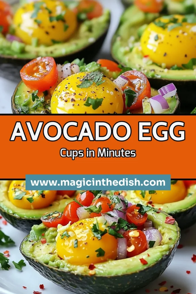 Start your day off right with these delicious Avocado Egg Cups! Packed with nutrition, these healthy breakfast recipes are perfect for a quick breakfast meal. Enjoy baked avocado eggs filled with fresh flavors like cherry tomatoes and cilantro. Ideal as an egg breakfast idea, they are not only tasty but also simple to make. Try this recipe to kickstart your mornings! Save and share for later! #AvocadoEggCups #HealthyBreakfast #QuickBreakfastMeals #BakedAvocadoEggs