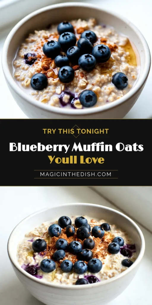 Start your day with these delicious blueberry muffin overnight oats! This healthy overnight oats recipe combines rolled oats, fresh blueberries, and creamy Greek yogurt for a nutritious, easy breakfast oats option. Perfect for meal prep, these chia seed overnight oats are not only tasty but also packed with flavor. Whip up a batch tonight and enjoy a satisfying, balanced breakfast tomorrow. Save this recipe now! #BlueberryMuffinOvernightOats #HealthyBreakfast #MealPrep #OvernightOats