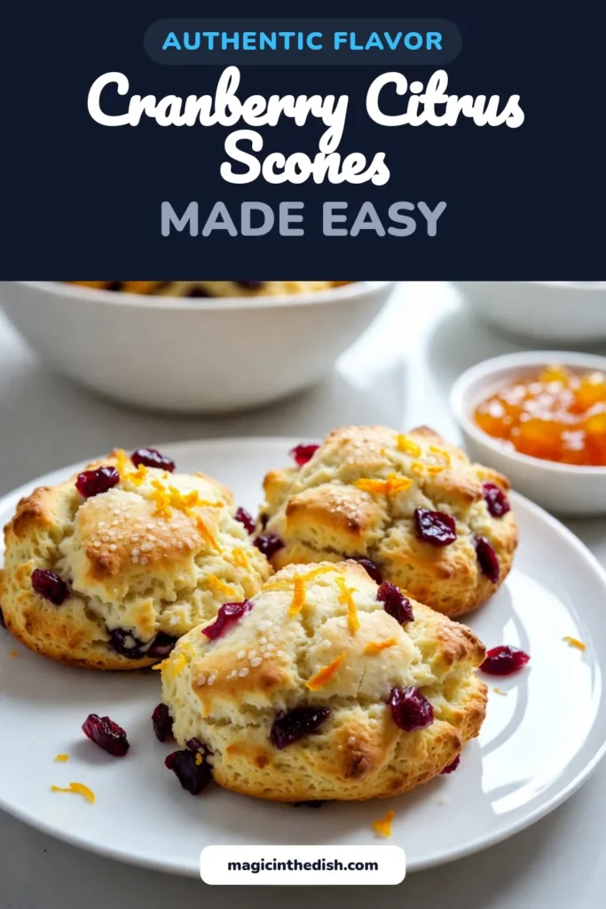 Discover the deliciousness of homemade scones with cranberries with this easy cranberry citrus scone recipe! These orange cranberry scones combine tangy cranberries and zesty orange for a delightful treat. Perfect for breakfast or brunch, this citrus scones recipe is simple to follow. Bake them today and impress your friends and family! Don’t forget to save this recipe for later! #Scones #CranberryRecipes #BakingFromScratch #OrangeDesserts