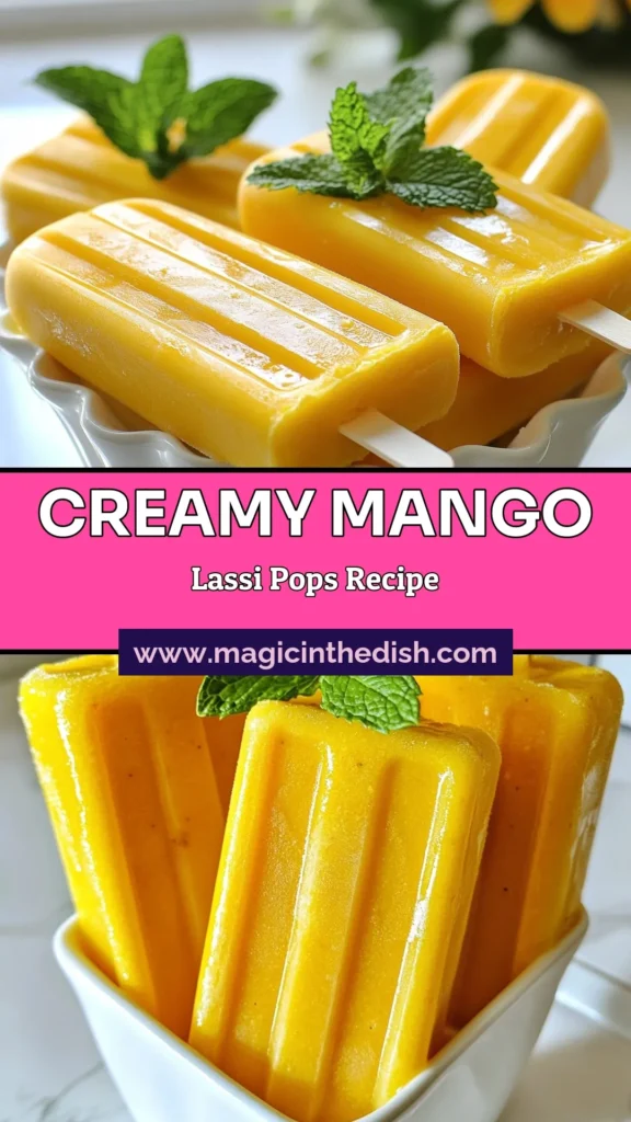 Cool off with these delicious and healthy Mango Lassi Pops! This creamy popsicle recipe combines ripe mangoes, Greek yogurt, and coconut milk for an irresistible treat. Perfect for warm days, these healthy mango popsicles are easy to make and only require a few ingredients. Enjoy a refreshing coconut milk dessert that the whole family will love! Don’t forget to save this recipe for later! #MangoLassiPops #HealthyPopsicles #GreekYogurtPopsicles #CoconutMilkDessert