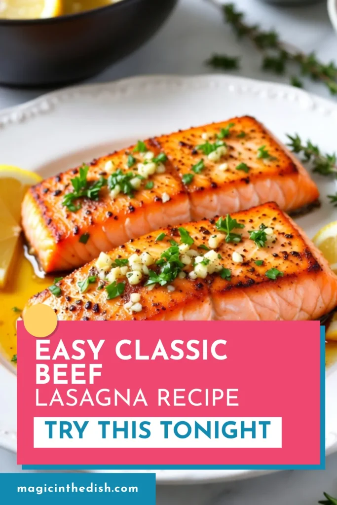 Discover the ultimate garlic butter salmon recipe that will elevate your dinner game! This easy garlic butter salmon features roasted salmon with garlic butter, delivering rich flavors in every bite. With just a few ingredients, including baked salmon with lemon and garlic, you’ll have flavorful salmon fillets ready in just 25 minutes. Perfect for weeknight meals or special occasions! Try it today and impress your family! #GarlicButterSalmon #EasyRecipes #SalmonDinner #HealthyEating