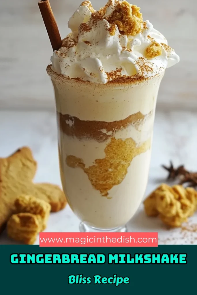 Indulge in the festive spirit with this creamy gingerbread milkshake! This easy gingerbread recipe combines vanilla ice cream, rich molasses, and cozy spices for a delightful holiday milkshake recipe that's perfect for seasonal celebrations. Garnished with whipped cream and gingerbread cookies, it’s a creamy gingerbread dessert sure to impress. Try this festive milkshake idea today and spread the joy! #GingerbreadMilkshake #HolidayRecipes #GingerbreadDessert #FestiveDrinks