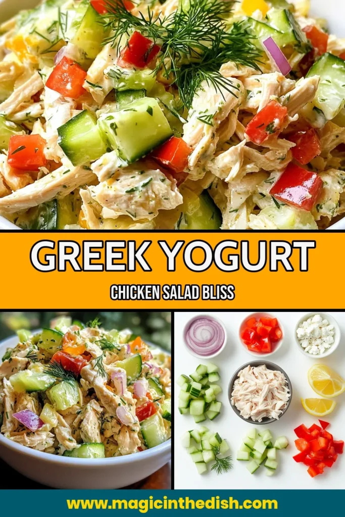 Discover the deliciousness of Greek Yogurt Chicken Salad—an easy chicken salad مع Greek yogurt that's not only tasty but also a healthy chicken salad recipe. Made with tender chicken, creamy Greek yogurt, and crunchy veggies, this Greek chicken salad with feta is perfect for meal prep or a quick lunch. Savor the fresh flavors and enjoy guilt-free eating. Try this Greek yogurt recipe today and save it for later! #HealthyRecipes #ChickenSalad #GreekYogurt #MealPrep