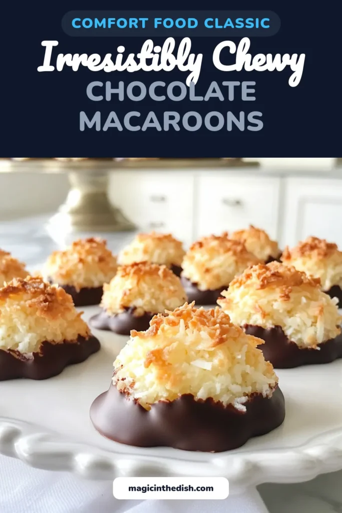 Indulge in these delectable chocolate coconut macaroons with this easy coconut macaroon recipe! Learn how to make coconut macaroons using simple ingredients like shredded coconut and sweetened condensed milk to create a rich dessert. These decadent macaroons are dipped in luscious chocolate, making them the perfect treat for any occasion. Save this recipe and savor every bite of these sweet delights! #ChocolateCoconutMacaroons #CoconutMacaroonRecipe #DessertLove #BakingJoy