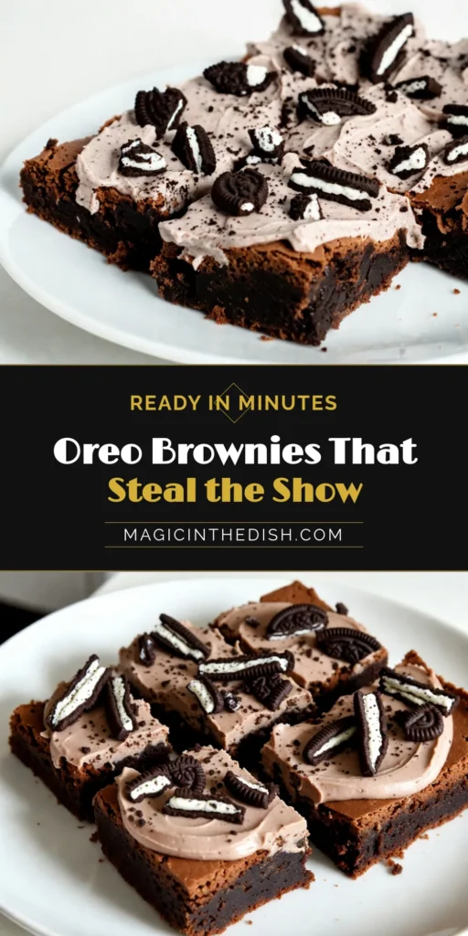 Indulge in this delightful Oreo brownie recipe that combines rich fudge brownies with Oreos for a chocolate lover's dream! These Oreo frosting brownies are easy to make and perfect for any occasion. Enjoy a sweet treat with layers of creamy frosting and crunchy Oreos. Ideal for sharing or satisfying a sweet craving. Don't miss out; save this easy brownie dessert recipe for your next bake! #OreoBrownies #ChocolateTreats #DessertRecipes #BakingJoy