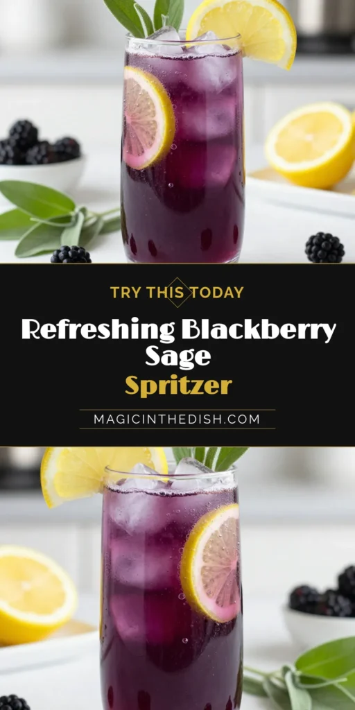 Try this delicious blackberry sage spritzer for a refreshing summer drink that’s perfect for any occasion! This non-alcoholic spritzer recipe combines fresh blackberries, aromatic sage, and zesty lemon for a sparkling water cocktail you'll love. In just 10 minutes, enjoy a crowd-pleaser that elevates your gatherings. Don’t miss out—save this lemon spritzer recipe for your next get-together! #BlackberrySageSpritzer #RefreshingDrinks #NonAlcoholicCocktails #SummerRecipes