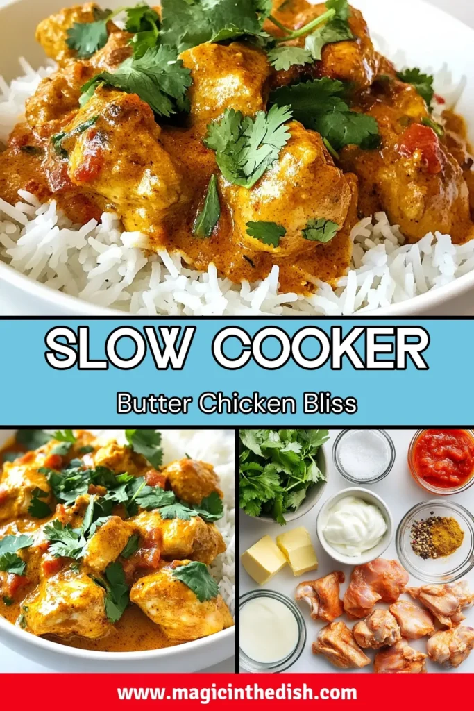 Discover the magic of slow cooker butter chicken with this easy butter chicken recipe that brings the flavors of Indian chicken curry right to your kitchen. Enjoy tender, creamy coconut chicken made with boneless chicken thighs, aromatic spices, and a rich sauce that simmers all day. Perfect served over basmati rice or with warm naan, this dish is a must-try! Save this recipe and bring comfort to your table tonight! #ButterChicken #EasyButterChicken #IndianCurry #SlowCookerRecipes