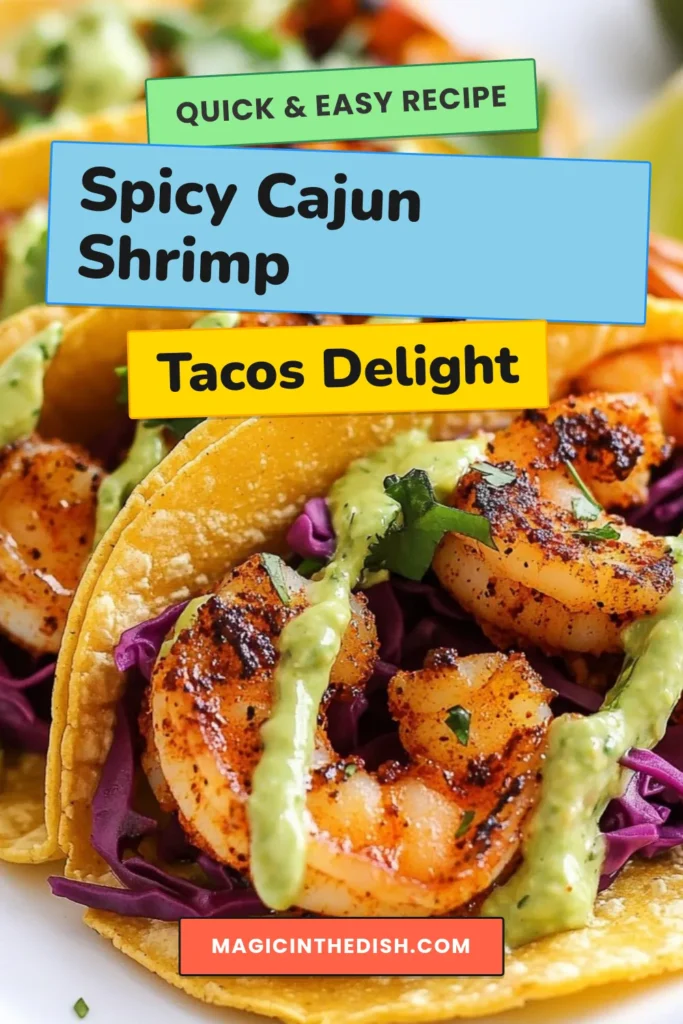 Enjoy delicious Cajun shrimp tacos with avocado crema in just 20 minutes! This healthy taco recipe features succulent shrimp seasoned to perfection, paired with creamy avocado crema for a delightful finish. Topped with fresh cabbage and cilantro, these shrimp taco toppings elevate every bite. Perfect for a quick shrimp dinner that impresses! Try this easy avocado crema recipe today and savor every bite. Save this recipe! #CajunShrimpTacos #HealthyTacos #ShrimpDinner #AvocadoCrema