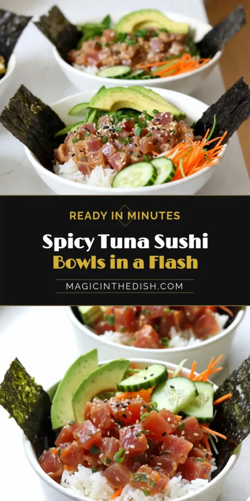 Discover the ultimate spicy tuna sushi bowl recipe that combines delicious sushi-grade tuna with fresh veggies for a satisfying meal. This easy sushi bowl recipe shows you how to make sushi bowls that impress and delight. Perfect for a quick dinner or a healthy lunch, this spicy tuna poke bowl is sure to become a family favorite. Try this flavorful sushi-grade tuna recipe today and elevate your dinner game! Save this recipe for later! #SpicyTunaBowl #SushiRecipe #PokeBowl #EasyDinnerIdeas