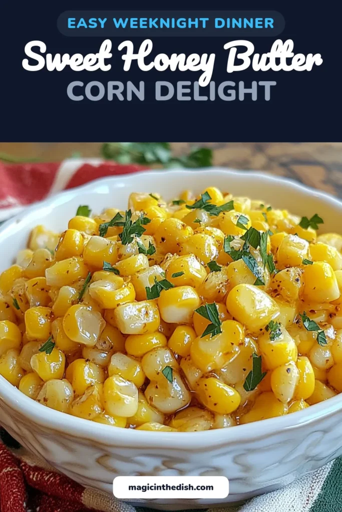 Indulge in this delicious honey butter corn recipe that elevates your summer meals! This skillet corn with honey combines sweet corn with buttery richness for a perfect sweet corn side dish. Whether you're looking for easy corn recipes or a delightful addition to your BBQ, this summer corn recipe is a must-try. Whip it up in just 15 minutes! Save this recipe now for your next gathering! #SummerRecipes #CornRecipes #SideDish #EasyRecipes