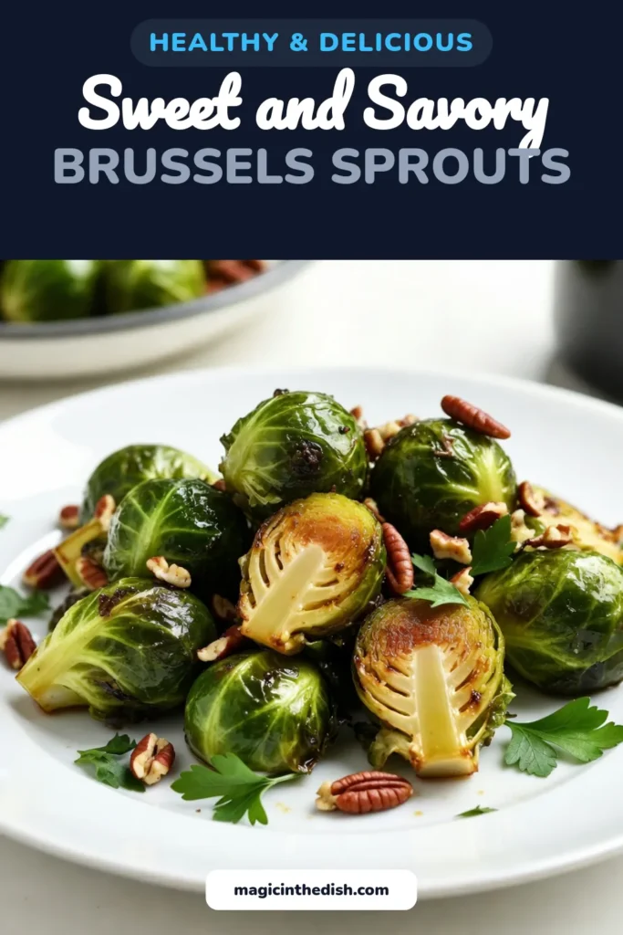 Elevate your meals with this delicious maple glazed Brussels sprouts recipe! Perfectly roasted Brussels sprouts with maple syrup and balsamic vinegar create a flavorful and healthy side dish that's sure to impress. With an optional crunch from pecans, these Brussels sprouts with maple syrup are a must-try. Save this recipe for your next dinner to enjoy a tasty twist on healthy Brussels sprouts sides! #MapleGlazedBrusselsSprouts #RoastedBrusselsSproutsRecipe #HealthySides #MapleBalsamicBrusselsSprouts