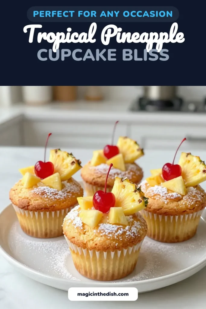 Indulge in this delightful pineapple cupcakes recipe that brings a taste of the tropics to your dessert table! These easy cupcake recipes feature a perfect blend of crushed pineapple desserts and maraschino cherry cupcakes, making them a hit for any occasion. With vibrant flavors and stunning presentation, these cupcakes are a must-try! Save this recipe for your next baking adventure! #PineappleCupcakes #TropicalCupcakeIdeas #CrushedPineappleDesserts #EasyCupcakeRecipes