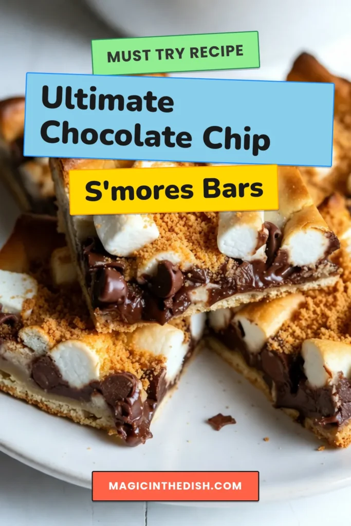 Discover this delightful chocolate chip s'mores bars recipe that's perfect for any occasion! These easy chocolate chip bars combine the rich flavors of chocolate and graham crackers in a no-bake s'mores bars treat. Perfect as a chocolate s'mores dessert recipe, they’re simple to make and sure to please everyone. Transform your dessert game with this graham cracker dessert recipe today! Save this recipe for later! #ChocolateChipSmoreBars #NoBakeDesserts #GrahamCrackerRecipes #EasyDesserts