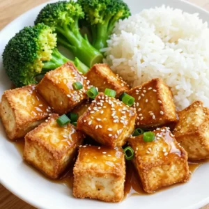 To make crispy honey garlic tofu, you will need the following ingredients: - 1 block (14 oz) firm tofu, thoroughly pressed and cut into cubes - 1/4 cup cornstarch - 1/2 cup vegetable oil (for frying) - 1/4 cup honey or agave syrup (for a vegan alternative) - 1/4 cup soy sauce - 3 cloves garlic, finely minced - 1-inch piece of fresh ginger, grated - 1 tablespoon sesame oil - 2 green onions, thinly sliced (for garnish) - Toasted sesame seeds (for garnish) These ingredients combine to create a sweet and savory dish. The tofu will be crispy, and the sauce will add depth to each bite. For tofu, I often use brands like Nasoya or House Foods. They are known for their firm texture and quality. For soy sauce, Kikkoman is a classic choice. If you prefer low-sodium options, look for Tamari. For honey, I recommend a local, raw honey or organic brands like Manuka. If you need a vegan option, use agave syrup from brands like Wholesome Sweeteners. To make this dish vegan, simply swap honey for agave syrup. You can also use tamari instead of regular soy sauce for a gluten-free option. If you want a different taste, try maple syrup as a sweetener. For the sesame oil, look for brands that use pure ingredients. These substitutions will still give you a tasty dish that everyone will enjoy. {{ingredient_image_2}} To start, you need to press the tofu. This step helps remove excess moisture. Place the tofu block between two plates. Add a weight on top. Let it sit for at least 30 minutes. This step is important for a crisp texture. After pressing, cut the tofu into bite-sized cubes. Next, grab a shallow bowl. Pour in the cornstarch. Roll the tofu cubes in the cornstarch until coated. Each piece should have a light dusting. Now, it&rsquo;s time to fry the tofu! Heat vegetable oil in a large skillet over medium-high heat. Wait until the oil shimmers. Carefully place the coated tofu in a single layer. You may need to work in batches. Fry the tofu for 3-5 minutes on each side. Turn until golden brown and crispy. Use a slotted spoon to check the crispiness. Once done, transfer the tofu to a plate lined with paper towels. This step removes excess oil. In the same skillet, reduce the heat to medium. Pour in sesame oil first. Then add minced garlic and grated ginger. Saut&eacute; these for about 1 minute. You want them fragrant, not browned. Next, pour in soy sauce and honey. Stir well to blend the flavors. Let it simmer for 1-2 minutes. This will thicken the sauce slightly. Now, add the crispy tofu back into the skillet. Toss gently to coat each piece in the sauce. Cook for another minute to meld the flavors. To achieve the best texture for your tofu, follow these steps: - Press the Tofu: Start by pressing the tofu for at least 30 minutes. This removes excess moisture. - Use Firm Tofu: Always choose firm tofu. It holds its shape well during cooking. - Coat Evenly: Roll the cubed tofu in cornstarch. Make sure each piece is well covered. This helps create a crispy crust. Soggy tofu can ruin your dish. Here&rsquo;s how to fix it: - Too Much Moisture: Press the tofu longer to remove more water. - Not Enough Heat: Ensure your oil is hot enough before adding tofu. It should shimmer. - Crowding the Pan: Fry tofu in small batches. Overcrowding can trap steam and make it soggy. You can enhance the flavors of your crispy honey garlic tofu in several ways: - Add Chili Flakes: For a bit of heat, sprinkle chili flakes into your sauce. - Use Fresh Herbs: Try adding fresh basil or cilantro for a burst of freshness. - Mix in Nuts: Add chopped peanuts or cashews for crunch and extra flavor. These tips will help you make the best crispy honey garlic tofu every time! Pro Tips Pressing Tofu: Pressing the tofu for at least 30 minutes removes excess moisture, which is key to achieving that perfect crispy texture. Coating Technique: Ensure the tofu is evenly coated in cornstarch; this will help create a crunchy exterior when frying. Oil Temperature: Make sure the vegetable oil is hot enough before adding the tofu. If it's too cool, the tofu will absorb too much oil and become soggy. Flavor Boost: For an extra flavor dimension, try adding a splash of rice vinegar or a pinch of red pepper flakes to the sauce for a sweet and spicy kick. {{image_4}} You can switch up the sauce for new tastes. Try teriyaki for a sweet and savory flavor. Mix soy sauce, mirin, and sugar for a quick teriyaki sauce. If you want a kick, go for a spicy sauce. Add sriracha or chili paste to the honey garlic mix. This gives your dish a fun twist! Adding veggies boosts nutrition and flavor. You can toss in bell peppers, broccoli, or snap peas. Simply saut&eacute; them in the same pan after cooking the tofu. This keeps the meal colorful and healthy. You can also use carrots or zucchini for extra crunch. Feel free to experiment with any veggie you like! Serve your crispy tofu over rice or noodles for a filling meal. Jasmine rice or brown rice pairs well with the sweet sauce. If you prefer noodles, try soba or rice noodles. You can also wrap the tofu in lettuce for a fresh, crunchy bite. Add some fresh herbs like cilantro or basil for a brighter taste! After making crispy honey garlic tofu, you might have some leftovers. To keep them fresh, store the tofu in an airtight container. This helps maintain its flavor. Place it in the fridge if you plan to eat it within three days. If you want it to last longer, consider freezing it. To reheat your crispy honey garlic tofu, use an oven or a skillet. Preheat the oven to 375&deg;F (190&deg;C). Spread the tofu on a baking sheet. Heat for about 10-15 minutes until it gets crispy again. If using a skillet, add a little oil and heat over medium heat. Stir the tofu occasionally for even reheating. If you want to freeze the tofu, do so before adding the sauce. Wrap the cooked tofu tightly in plastic wrap and place it in a freezer bag. It will stay good for up to three months. When you&rsquo;re ready to eat, thaw it in the fridge overnight. Then, reheat it and add your sauce. To make this dish gluten-free, use tamari instead of soy sauce. Tamari is a great substitute. It has a similar taste but does not contain gluten. You can also check the cornstarch to ensure it is certified gluten-free. This small change keeps the crispy honey garlic tofu just as tasty and safe for gluten-free diets. Yes, you can prep tofu ahead of time. Press and cube the tofu, then coat it in cornstarch. Store the coated tofu in the fridge for up to 24 hours. When you're ready to cook, just fry it as usual. This makes it easy to enjoy a quick meal on busy days. Absolutely! Baking is a healthier option. Preheat your oven to 400&deg;F (200&deg;C). Place the coated tofu on a baking sheet lined with parchment paper. Bake for about 25-30 minutes, flipping halfway through. This gives you a crispy texture without all the oil. You still get that delicious honey garlic flavor! You now have all the steps to make crispy honey garlic tofu. We covered the best ingredients, cooking techniques, and tips for perfect texture. You learned how to customize the dish with different sauces and veggies. Proper storage helps keep leftovers fresh. Don't hesitate to experiment and try new flavors. Enjoy your cooking journey and make this dish your own!
