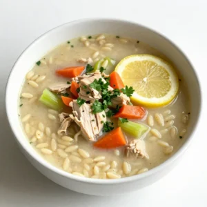 To make Greek Lemon Chicken Soup, you need the following: - 1 lb boneless, skinless chicken breasts, diced into bite-sized pieces - 1 medium onion, finely chopped - 2 garlic cloves, minced - 3 medium carrots, peeled and sliced into rounds - 2 celery stalks, sliced - 6 cups low-sodium chicken broth - 1 cup orzo pasta - 2 large eggs, at room temperature - 3 tablespoons freshly squeezed lemon juice - Zest of 1 lemon - 1 teaspoon dried oregano - Salt and freshly cracked black pepper to taste - Fresh parsley, chopped (for garnish) These ingredients come together to create a warm bowl of comfort. The chicken offers protein, while the veggies add color and texture. The lemon juice and zest bring bright flavors that make this soup special. Garnishes can enhance your soup's look and taste. Here are some tasty options: - Fresh parsley, chopped - Lemon wedges for extra zing - Crumbled feta cheese for creaminess Adding garnishes can make your soup feel more gourmet. They add a fresh taste and make your dish look beautiful. If you need to swap an ingredient, don&rsquo;t worry. Here are some easy substitutions: - Use turkey instead of chicken for a leaner option. - Swap orzo for rice or another small pasta. - If you don&rsquo;t have fresh lemon, bottled lemon juice works too. - For a vegetarian option, use vegetable broth and add more vegetables. These swaps keep the soup tasty while making it easier for you to cook. Don't hesitate to get creative! {{ingredient_image_2}} Start by heating a swirl of olive oil in a large pot over medium heat. Add the finely chopped onion and saut&eacute; for about 5 minutes. You want it to be soft and fragrant. Next, toss in the minced garlic and diced chicken. Add the sliced carrots and celery. Cook everything for about 5 to 7 minutes. Stir often, so the chicken turns white and the veggies soften. Now, pour in the low-sodium chicken broth. Bring the mixture to a rolling boil. Once boiling, lower the heat and let it simmer for about 15 minutes. This helps the flavors blend nicely. After that, stir in the orzo pasta. Cook according to the package instructions, usually for 8 to 10 minutes. You want the pasta to be al dente, with a nice bite. While the soup is cooking, let's prepare the egg mixture. In a medium bowl, whisk together the eggs, lemon juice, and lemon zest until smooth. This step is key for that creamy texture. To prevent the eggs from scrambling, we need to temper them. Gradually add a ladle of hot soup broth into the bowl while whisking. This warms the eggs gently. Once tempered, slowly pour the egg mixture back into the pot. Stir gently to combine everything. Let the soup simmer for another 2 minutes. This thickens the soup while keeping it silky. Season with dried oregano, salt, and freshly cracked black pepper to taste. Finally, remove the pot from heat and let it cool for a bit. Serve the soup in warmed bowls. Top each serving with freshly chopped parsley and a lemon wedge on the side. This adds a burst of flavor and a nice touch to your dish. Enjoy your Greek Lemon Chicken Soup! To make your Greek lemon chicken soup creamier, use a few simple tricks. First, add a splash of heavy cream or coconut milk after you temper the eggs. This softens the soup's texture and enhances its richness. You can also blend a small portion of the soup in a blender. Pour it back in to give a thick, creamy base. Storing your soup properly keeps it fresh longer. Allow the soup to cool completely before putting it in the fridge. Use an airtight container for best results. This helps keep flavors intact. You can store the soup for up to three days. If you want to keep it longer, freeze it. Just remember to leave some space in the container, as soup expands when frozen. Avoid these common mistakes for the best results. First, don&rsquo;t skip the tempering step with the eggs. This prevents them from scrambling. Second, watch the cooking time for the orzo. If you overcook it, the pasta will become mushy. Lastly, always taste before serving. Adjust the salt and pepper to your liking. This ensures each bowl is flavorful and satisfying. Pro Tips Use Fresh Ingredients: Opt for fresh herbs and vegetables to enhance the flavor profile of your soup. Fresh produce can make a significant difference in taste. Egg Tempering Technique: When adding the egg mixture, always temper it first to prevent curdling. Gradually whisk in hot broth to warm the eggs before combining with the soup. Adjust Consistency: If your soup is too thick, add more broth to reach your desired consistency. Conversely, if it's too thin, let it simmer a bit longer to thicken up. Garnish with Care: A sprinkle of fresh parsley not only adds color but also freshness. Consider adding a drizzle of olive oil for an extra touch of richness. {{image_4}} You can boost the flavor by adding Mediterranean ingredients. Try tossing in some fresh spinach or kale. These greens add color and nutrients. You might also think about adding cherry tomatoes. They give a sweet pop that contrasts with the lemon. Feta cheese can be crumbled on top for a salty kick. These additions make your soup even more vibrant and delicious. If you want a meat-free option, it&rsquo;s easy to adapt. Instead of chicken, use chickpeas or white beans. They add protein and fiber. Replace chicken broth with vegetable broth to keep it flavorful. You can also add diced zucchini or bell peppers for more texture. This vegetarian version keeps the lemony taste while being hearty and satisfying. Want to give your soup a kick? You can spice it up in simple ways. Add red pepper flakes for a gentle heat. If you prefer a bolder flavor, toss in some diced jalape&ntilde;os. For a unique twist, add harissa or a splash of hot sauce. These spicy options balance well with the lemon and chicken. Adjust the heat to your liking to create your perfect bowl. Once you finish your soup, let it cool down first. Then, transfer the soup to an airtight container. You can store it in the fridge for up to three days. Make sure to keep the soup covered to keep it fresh. If you have any garnishes, store them separately to keep them fresh. Freezing is a great option for storing Greek lemon chicken soup. Use freezer-safe containers or bags for best results. Leave some space at the top, as soup expands when frozen. You can freeze it for up to three months. When you are ready to eat it, just thaw it in the fridge overnight. To reheat, pour the soup into a pot over medium-low heat. Stir it often until it warms up. You can also use a microwave; just heat it in short intervals. Stir well between heating to ensure it warms evenly. If the soup seems thick, add a splash of broth or water to loosen it up. Enjoy your comforting bowl of soup again! Yes, you can use other pasta types. Try small shapes like ditalini or fusilli. These will fit well in the soup. Orzo gives a nice texture, but other pastas work too. Just adjust cooking times based on the pasta you choose. Always check the package for the right cooking time. You can store Greek Lemon Chicken Soup in the fridge for up to four days. Make sure to place it in an airtight container. This keeps the soup fresh and tasty. If you want to keep it longer, consider freezing it. When frozen, it lasts up to three months. Yes, you can make this soup dairy-free easily. Skip the eggs if you want a lighter version. The lemon juice and zest still give it a great flavor. You can also use a dairy-free broth. This way, you keep that rich taste without using dairy. This blog post shared how to make Greek Lemon Chicken Soup. We covered main ingredients and optional garnishes. I provided tips for perfecting the soup and detailed how to store leftovers. You learned about variations, like adding Mediterranean ingredients or making it vegetarian. As you try this recipe, remember to enjoy the cooking process. Each step brings you closer to a warm bowl of comfort. Happy cooking!