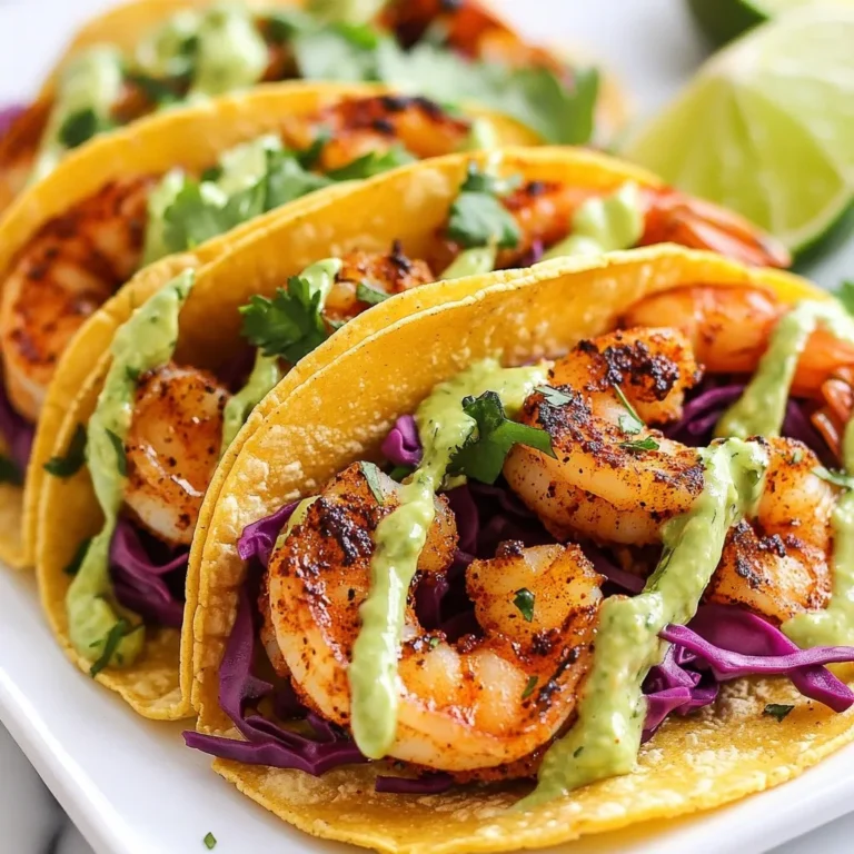 To make delicious Cajun shrimp tacos, you need a few key ingredients: - 1 pound large shrimp, peeled and deveined - 2 tablespoons Cajun seasoning - 2 tablespoons olive oil - 8 small corn tortillas - 1 cup shredded red cabbage - 1/2 cup fresh cilantro, finely chopped - 1 lime, cut into wedges for serving These ingredients work together to create bold flavors. The shrimp brings protein, while the Cajun seasoning adds spice. The corn tortillas serve as the perfect base, and the cabbage gives crunch. The creamy topping is just as important. Here’s what you need for avocado crema: - 1 ripe avocado, pitted and peeled - 1/2 cup Greek yogurt - 1 tablespoon fresh lime juice - Salt, to taste This blend creates a smooth, tangy sauce that balances the spicy shrimp. The Greek yogurt adds creaminess and protein. You can elevate your tacos with some fun garnishes: - Extra chopped cilantro - Sliced jalapeños for heat - Diced tomatoes for freshness - Extra lime wedges for zesty flavor These garnishes add texture and flavor, making your tacos even more enjoyable. Feel free to mix and match based on your taste. {{ingredient_image_2}} To start, gather your shrimp. You need one pound of large shrimp, peeled and deveined. In a medium bowl, mix the shrimp with two tablespoons of Cajun seasoning and two tablespoons of olive oil. Toss the shrimp well, ensuring each piece gets coated with the seasoning. This step adds bold flavor and a lovely color. Next, heat a skillet over medium-high heat. Once it's hot, add the shrimp in a single layer. Cook them for two to three minutes on each side. You’ll know they are ready when they turn bright pink and opaque. Remove the skillet from heat and set the shrimp aside. While the shrimp cooks, it’s time to make the avocado crema. Take one ripe avocado and pit it. Peel it and place it in a blender or food processor. Add half a cup of Greek yogurt, one tablespoon of fresh lime juice, and a pinch of salt. Blend until the mix is smooth and creamy. Taste it and adjust the salt if needed. This crema adds a creamy, tangy touch to your tacos. To warm the corn tortillas, heat a dry skillet over low heat. Place each tortilla in the skillet for about 10 to 15 seconds on each side. You want them pliable and lightly toasted. Alternatively, you can toast them over an open flame for a few seconds, turning them often. Warm tortillas make your tacos more enjoyable. Now it’s time to assemble your tacos! Take the warm tortillas and divide the cooked shrimp evenly among them. Next, add shredded red cabbage on top of the shrimp for crunch. Drizzle the creamy avocado crema generously over each taco. For a fresh touch, sprinkle chopped cilantro on top. Serve with lime wedges on the side so guests can add a zesty kick! To make great Cajun shrimp, focus on the seasoning. Use a blend of paprika, cayenne, garlic powder, onion powder, and thyme. You can buy it or make your own. Adjust the spice level based on your taste. If you like heat, add more cayenne. For a milder flavor, reduce it. Coat the shrimp well for full flavor. Cooking shrimp is simple but needs care. Heat a skillet on medium-high. Add the shrimp in a single layer. Cook for 2-3 minutes per side. Look for bright pink and opaque shrimp. This shows they are cooked. Avoid overcooking, as this makes shrimp tough. Remove from heat right away to keep them juicy. A creamy avocado sauce lifts the dish. Use ripe avocados for the best taste. Blend with Greek yogurt for creaminess. Add fresh lime juice for zing. Taste your crema and adjust salt as needed. If you want more flavor, try adding garlic or fresh herbs. This will make it even better! Pro Tips Freshness is Key: Always use fresh shrimp for the best flavor and texture. If using frozen shrimp, ensure they are fully thawed before seasoning. Perfectly Warm Tortillas: Warm tortillas in a dry skillet to enhance their flavor and pliability. This makes them easier to fold and less likely to tear. Customize Your Toppings: Feel free to add your favorite toppings such as diced tomatoes, jalapeños, or a sprinkle of feta cheese for an extra flavor boost. Make Ahead: Prepare the avocado crema ahead of time and store it in an airtight container to save time during meal prep. Just give it a good stir before serving. {{image_4}} You can swap shrimp for different proteins. Chicken works well with Cajun seasoning. Try firm white fish like cod or tilapia too. For a vegetarian option, use black beans or grilled mushrooms. Each choice brings a unique taste to your tacos. Toppings can change the whole flavor of your tacos. You can add diced tomatoes for freshness. Sliced jalapeños give a nice kick. Try crumbled queso for creaminess. You can even include pickled onions for a tangy twist. The more toppings, the better the tacos! The avocado crema is easy to customize. Add garlic for a bolder flavor. You can mix in fresh herbs like basil or parsley. For a spicy touch, include jalapeño or cayenne pepper. Adjust the lime juice for extra zing. This crema enhances any taco dish perfectly! To store leftover tacos, place them in an airtight container. Keep them in the fridge for up to two days. Wrap each taco separately with plastic wrap for better taste. This way, they stay fresh and tasty. Avoid stacking them to keep the toppings from getting soggy. Store extra avocado crema in a small, airtight container. Press plastic wrap directly on the surface to limit air exposure. This helps prevent browning. You can keep it in the fridge for about three days. If it does turn brown, simply stir it well before using. When reheating shrimp, use a skillet over medium heat. Add a little olive oil to prevent sticking. Heat for just a few minutes until warm. For tortillas, wrap them in a damp paper towel. Microwave for 15-20 seconds or warm them in a skillet for a few seconds on each side. This keeps them soft and pliable. Yes, you can use frozen shrimp. Just thaw them first. Place the shrimp in cold water for about 15-20 minutes. Drain and pat them dry before seasoning. Frozen shrimp may need a bit more cooking time. Make sure they are bright pink and opaque when done. You can add more Cajun seasoning to the shrimp. Try using a spicier blend. You can also add sliced jalapeños or hot sauce to your tacos. For extra heat, mix chopped fresh chili peppers into the avocado crema. Pair your tacos with a fresh salad or coleslaw. A side of black beans or corn salad works well too. You could also serve tortilla chips with salsa or guacamole for a fun touch. Cajun shrimp tacos are a tasty treat made with simple ingredients. You learned how to prepare shrimp and make avocado crema. You saw tips for perfect seasoning and cooking. You can customize with alternative proteins and toppings to suit your taste. Don't forget to store leftovers properly for later meals. Enjoy making these tacos, and get creative with your own twists!
