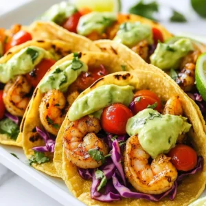 - Cajun Shrimp Ingredients - 1 lb large shrimp, peeled and deveined - 2 tablespoons Cajun seasoning - 2 tablespoons olive oil - Juice of 1 lime - 8 small corn tortillas - Avocado Crema Ingredients - 1 ripe avocado - &frac12; cup Greek yogurt - 2 tablespoons lime juice - Salt, to taste - Toppings and Serving Suggestions - 1 cup red cabbage, thinly sliced - &frac12; cup cherry tomatoes, halved - &frac14; cup fresh cilantro, chopped To create Cajun shrimp tacos with avocado crema, gather fresh ingredients. You'll need shrimp, spices, and toppings. Fresh shrimp brings a sweet, tender taste. Cajun seasoning adds warmth and depth. Olive oil keeps the shrimp moist while cooking. Lime juice lifts the flavors, making them bright and fresh. For the avocado crema, a ripe avocado is key. It adds creaminess and a rich taste. Greek yogurt gives the sauce a tangy twist while keeping it light. A bit of lime juice adds zest, and salt enhances all the flavors. Don&rsquo;t forget the toppings! Red cabbage offers a nice crunch. Cherry tomatoes add sweetness and a pop of color. Fresh cilantro brings a burst of freshness, making each bite exciting. Gather these ingredients, and you are ready to make a fantastic meal! {{ingredient_image_2}} First, grab a medium bowl. Add the peeled and deveined shrimp. Sprinkle in 2 tablespoons of Cajun seasoning. Pour in 2 tablespoons of olive oil and the juice of one lime. Toss everything until the shrimp get a nice coat. Cover the bowl with plastic wrap. Now, let it marinate in the fridge for 15 to 30 minutes. This lets the flavors mix well and makes them tasty. Next, let's make the avocado crema. Take a ripe avocado and scoop it into a blender. Add &frac12; cup of Greek yogurt and 2 tablespoons of lime juice. Toss in a pinch of salt, too. Blend until it is smooth and creamy. Taste it and adjust the salt if needed. Set it aside in the fridge to chill. Now it&rsquo;s time to cook the shrimp. Heat a skillet on medium-high until it's hot. Carefully add the marinated shrimp in a single layer. Cook them for 2 to 3 minutes on each side. You want them to turn pink and opaque. Be careful not to overcook them, or they will be tough. Once done, remove them from the heat. In another dry skillet, it&rsquo;s time to warm the corn tortillas. Heat them for about 30 seconds on each side. They should be soft and pliable. To keep them warm, wrap the tortillas in a clean kitchen towel. Now for the fun part&mdash;assembling the tacos! Take a warmed tortilla and add a scoop of cooked shrimp in the center. Top it off with thinly sliced red cabbage and halved cherry tomatoes. Sprinkle fresh chopped cilantro on top. To finish, drizzle each taco with the creamy avocado sauce. Let it cascade over the toppings for a beautiful look. Enjoy creating this delicious meal that&rsquo;s perfect for any occasion! - Best cooking methods for shrimp: I love using a skillet for shrimp. It cooks them fast and keeps them juicy. Heat the skillet until it&rsquo;s hot. Then, add the shrimp in a single layer. This way, they sear nicely. Cook them for 2-3 minutes per side. Watch closely! Overcooking makes shrimp tough. - Ensuring flavors are balanced: To balance flavors, use fresh lime juice and Cajun seasoning. The acidity from the lime cuts through the richness of the shrimp. Taste as you go! Adjust the seasoning if needed. A pinch of salt can make a big difference. - Plating suggestions: Arrange the tacos on a colorful platter. Use small bowls for extra avocado crema. This adds a fun touch. You can also place lime wedges around the platter. They look nice and add brightness. - Garnishing ideas: For garnish, sprinkle fresh cilantro on top. It adds color and flavor. You might also add thin slices of lime. This gives your tacos a fresh pop. - Nutritional breakdown per serving: Each serving has about 300 calories. You get protein from shrimp and healthy fats from avocado. The Greek yogurt adds creaminess with less fat than sour cream. - Health benefits of key ingredients: Shrimp is low in calories and high in protein. Avocado is full of good fats. It helps with heart health. Red cabbage adds fiber and vitamins. Plus, it gives a nice crunch! Pro Tips Marinate for Maximum Flavor: The longer you marinate the shrimp, the more flavorful they will be. Aim for at least 30 minutes if time allows. Perfectly Cooked Shrimp: Watch the shrimp closely while cooking; they cook quickly and should be removed from heat as soon as they turn pink to avoid becoming rubbery. Warm Tortillas: Keep the tortillas warm in a clean kitchen towel after heating to prevent them from drying out and breaking. Fresh Ingredients Matter: Use fresh lime juice and ripe avocados for the crema to enhance the overall taste and texture of the tacos. {{image_4}} If shrimp isn't your favorite, you can use chicken or tofu. - Chicken: Use boneless, skinless chicken breasts. Cut them into cubes. Marinate them just like the shrimp. Cook until golden and juicy. - Tofu: Use firm or extra-firm tofu. Press it to remove water and cut it into cubes. Toss it in the same Cajun seasoning. Cook until crispy on all sides. For a vegetarian option, load up on veggies. Use grilled bell peppers, zucchini, or mushrooms for great flavor. They add color and texture to your tacos. Want it milder or spicier? You can easily adjust the heat. - Milder: Use less Cajun seasoning or swap it for a mild taco seasoning. - Spicier: Add cayenne pepper or chili powder to the Cajun mix. You can also include fresh jalape&ntilde;os for an extra kick. Taste your shrimp after cooking. Add more seasoning if needed, but do it a little at a time. Tortillas come in many types. Choose your favorite! - Corn Tortillas: These are traditional and gluten-free. They add a nice flavor. - Flour Tortillas: Soft and chewy, they hold more filling. Great for a heartier taco. - Whole Wheat Tortillas: A healthier option that still tastes good. - Gluten-Free Tortillas: Look for options made with rice or almond flour. You can also try using lettuce wraps for a low-carb option. They add a nice crunch and freshness to your meal. To keep your Cajun shrimp tacos fresh, you should store the shrimp and avocado crema separately. Place the shrimp in an airtight container. If you have extra tortillas, store them in a separate bag. The crema should also go in its own container. Make sure to seal them well to prevent air from getting in. You can keep them in the fridge for up to three days. After that, the flavors may fade. Always check for freshness before eating. To reheat the shrimp, place them in a skillet over medium heat. Cook for about 2-3 minutes until they are warm. Avoid overcooking, as this can make them tough. For the tortillas, warm them in a dry skillet for about 30 seconds on each side. This keeps them soft and pliable. If you want, you can wrap them in a damp cloth while reheating to maintain moisture. Enjoy your tacos just like they were fresh! Yes, you can prep these tacos ahead of time. For best taste, marinate the shrimp earlier in the day. You can store the shrimp in the fridge for a few hours. Make the avocado crema the night before. Just keep it in the fridge in a sealed container. Warm the tortillas right before serving. This way, you get fresh flavors without stress. If you don&rsquo;t have Greek yogurt, try sour cream. It gives a similar creamy texture. You can also use plain yogurt, but it may be thinner. For a dairy-free option, use mashed avocado or cashew cream. These alternatives still taste great and keep the dish creamy. Look for a bright pink color. The shrimp should also be opaque, not translucent. When they curl into a tight "C" shape, they are done. Cook them for about 2-3 minutes on each side. Be careful not to overcook them, as they can get tough. Yes, you can freeze cooked Cajun shrimp. Let them cool completely first. Then, place them in a freezer bag. Remove as much air as possible before sealing. They can last up to three months. To thaw, place the shrimp in the fridge overnight or run under cold water. This keeps them juicy and tasty. You now have a complete guide to making delicious Cajun shrimp tacos. We covered the key ingredients, from shrimp to avocado crema, and how to cook them perfectly. You learned tips for better flavor, plating, and storage. I encourage you to try variations with different proteins or spice levels. Enjoy the rich taste your tacos will bring. With these steps, you can impress your family or guests. Dive in and savor each bite!